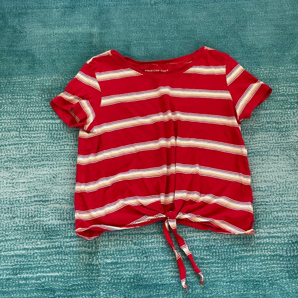 American Eagle Striped Tie Front Crop Top